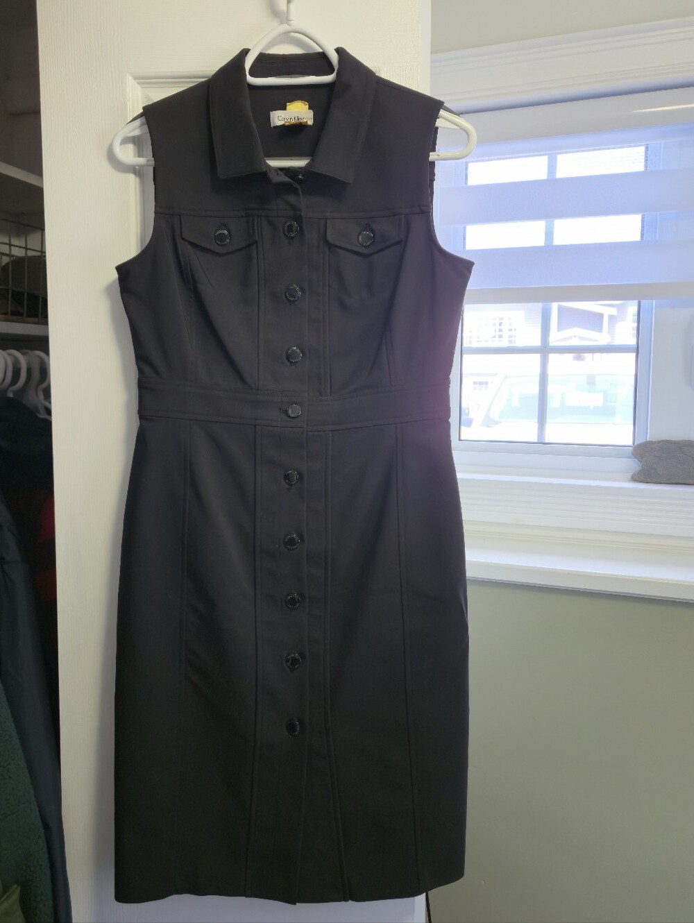 Calvin Klein Sleeveless Black Button-Front Midi Dress